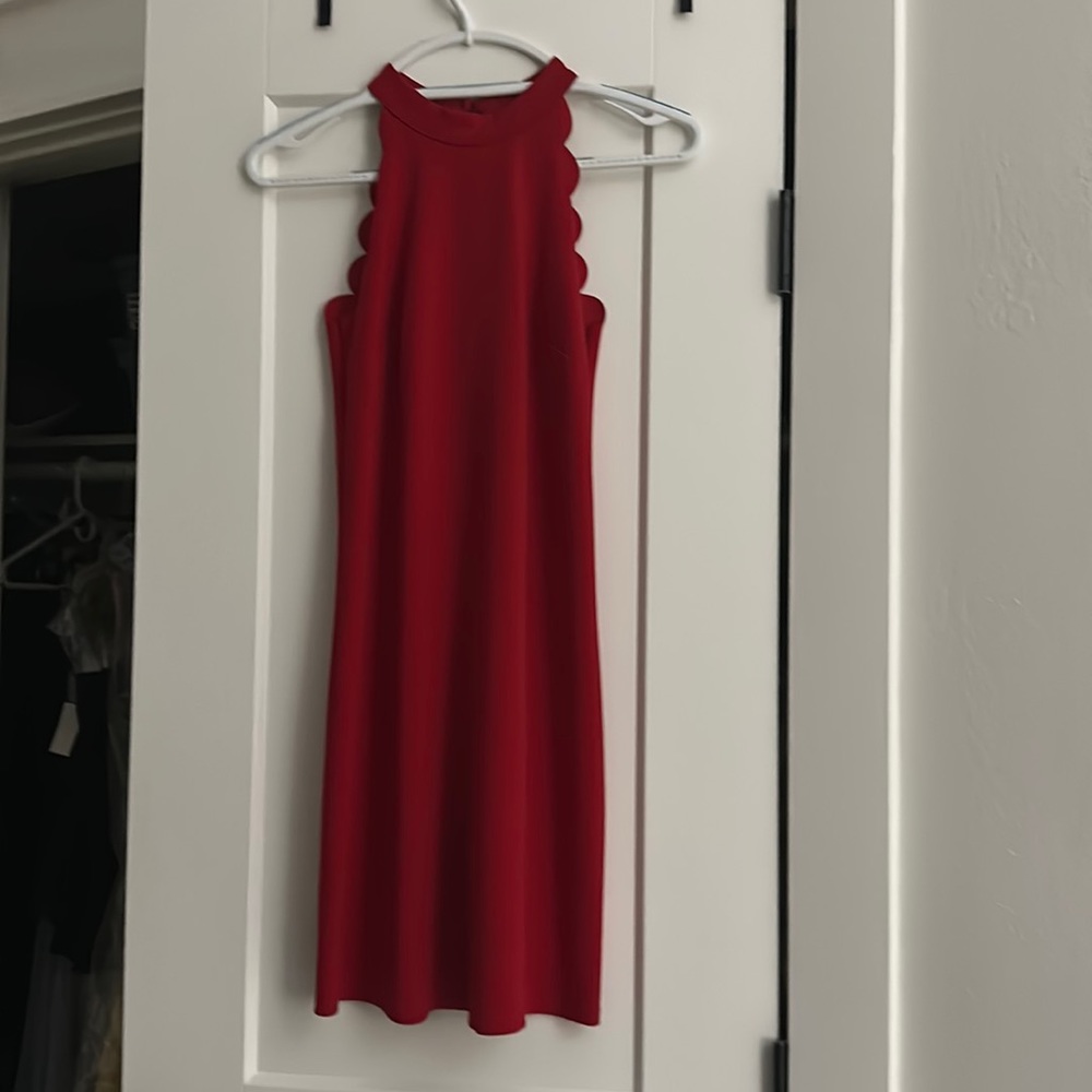 Red halter top shift dress, size XS